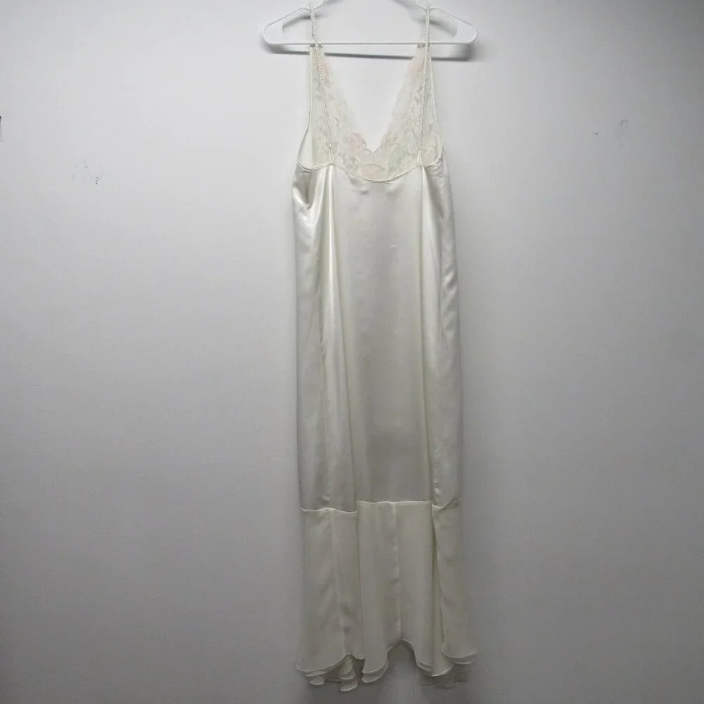 Vtg 80s 90s Victoria's Secret Gold Label Mermaid Hem Beaded Maxi Slip Dress sz M - Picture 3 of 4